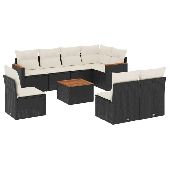 Set mobilier de grădină cu perne, 9 piese, negru, poliratan - WALTI WALTI