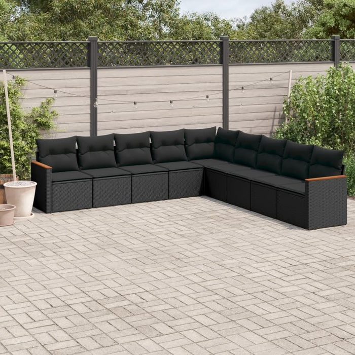Set mobilier de grădină cu perne, 9 piese, negru, poliratan - WALTI WALTI
