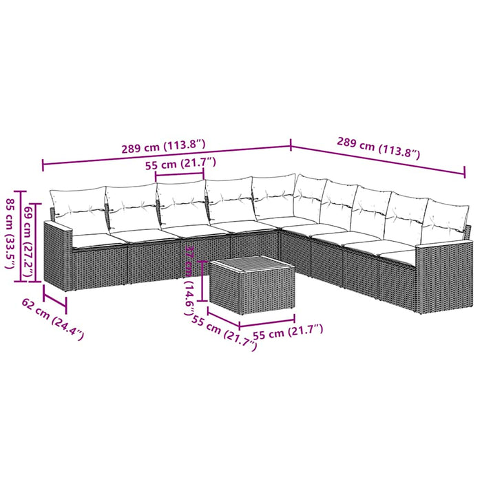 Set canapele de grădină cu perne, 10 piese, negru, poliratan - WALTI WALTI