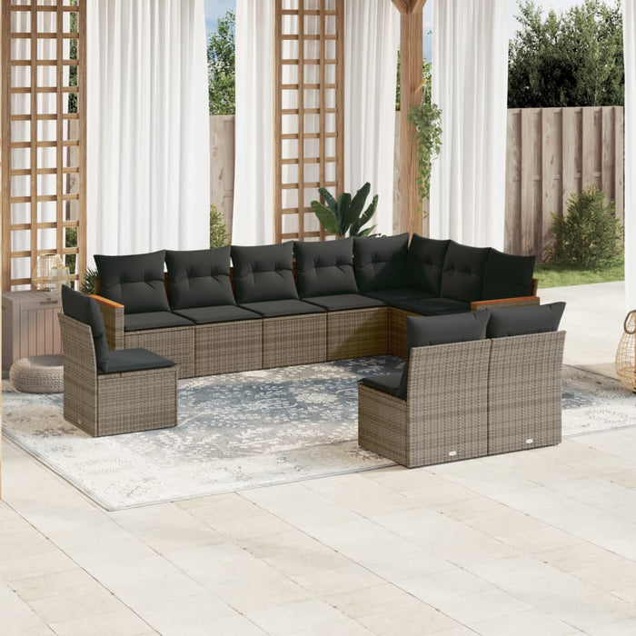 Set mobilier de grădină cu perne, 10 piese, gri, poliratan - WALTI WALTI
