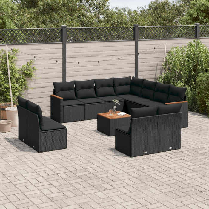 Set canapele de grădină, 12 piese, cu perne, negru, poliratan - WALTI WALTI