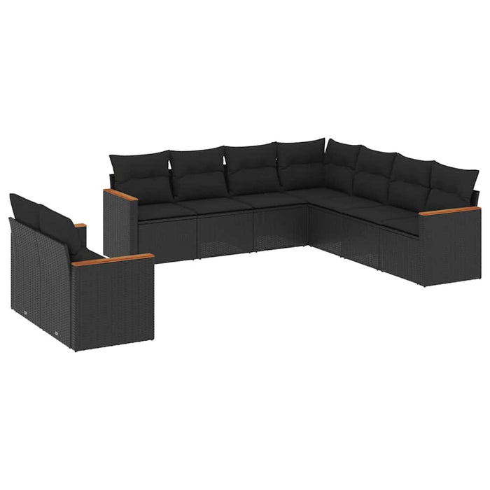 Set mobilier de grădină cu perne, 9 piese, negru, poliratan - WALTI WALTI