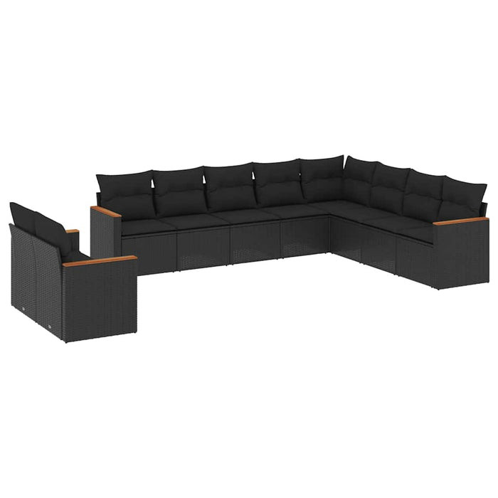 Set canapele de grădină cu perne, 10 piese, negru, poliratan WALTI