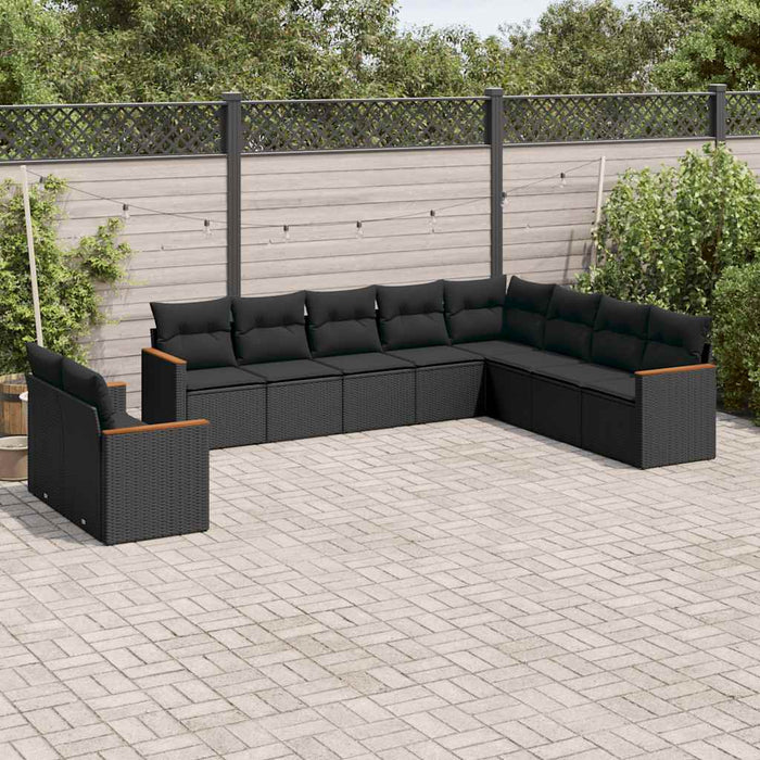 Set canapele de grădină cu perne, 10 piese, negru, poliratan WALTI