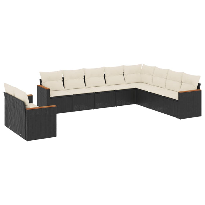 Set canapele de grădină cu perne, 10 piese, negru, poliratan WALTI