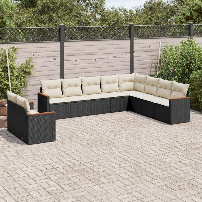 Set canapele de grădină cu perne, 10 piese, negru, poliratan WALTI