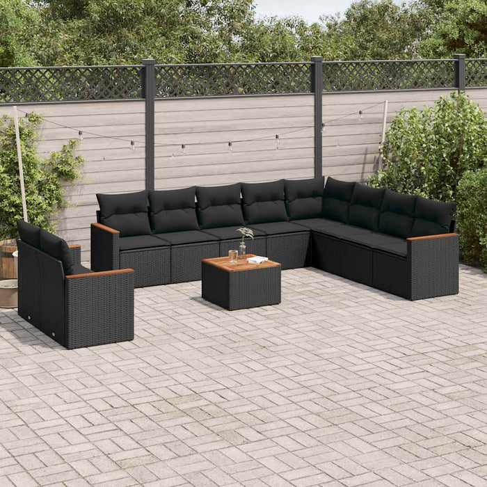 Set canapele de grădină cu perne, 11 piese, negru, poliratan - WALTI WALTI