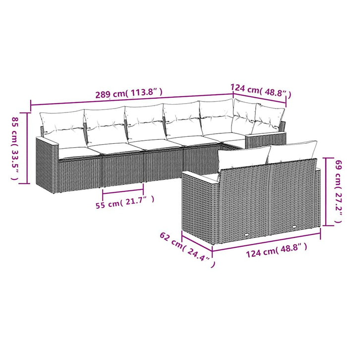 Set mobilier de grădină cu perne, 8 piese, negru, poliratan - WALTI WALTI