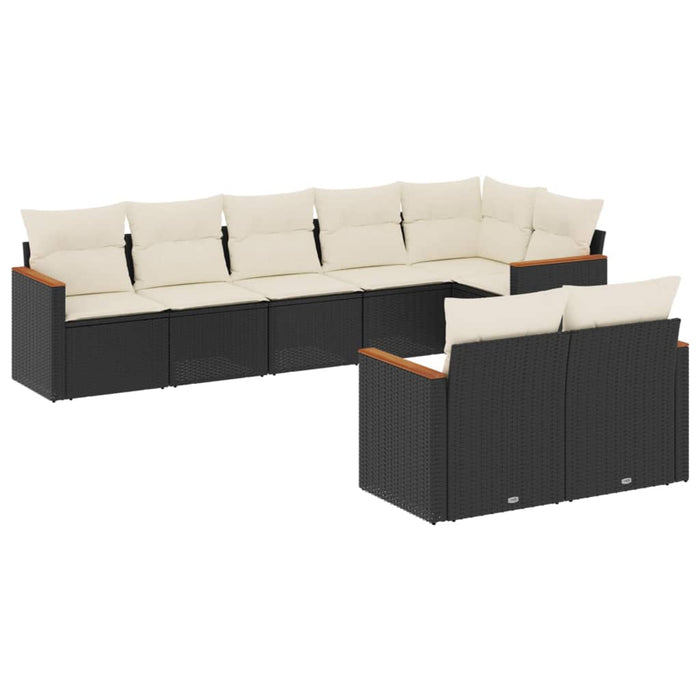 Set mobilier de grădină cu perne, 8 piese, negru, poliratan WALTI