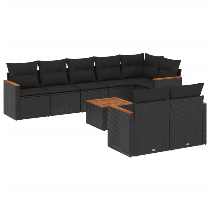 Set mobilier de grădină cu perne, 9 piese, negru, poliratan - WALTI WALTI