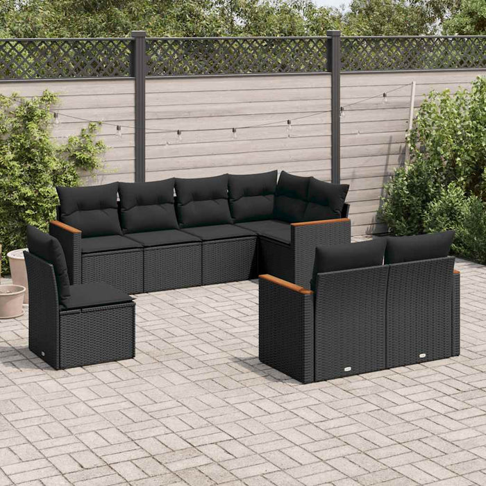 Set mobilier de grădină cu perne, 8 piese, negru, poliratan - WALTI WALTI