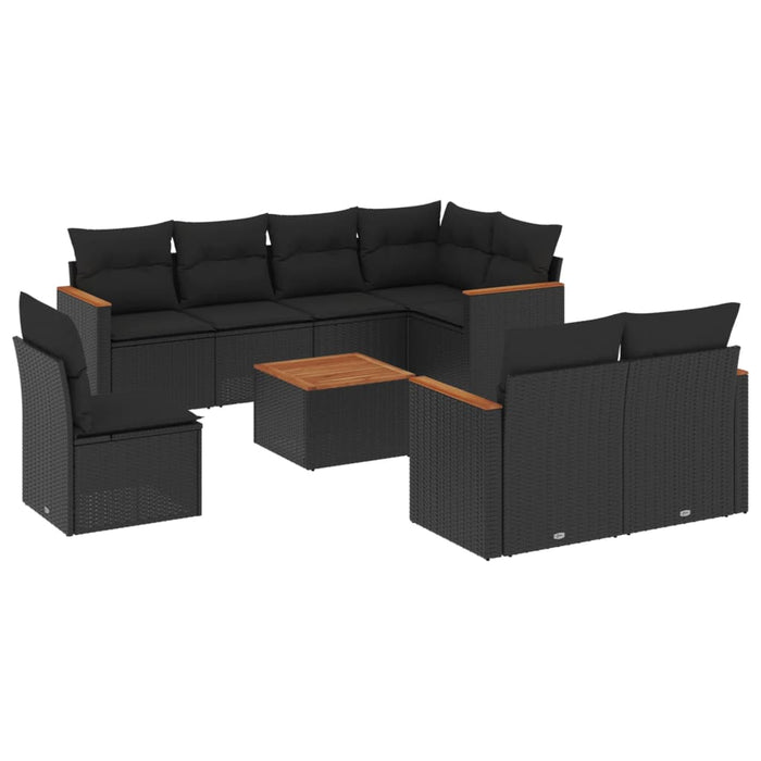Set mobilier de grădină cu perne, 9 piese, negru, poliratan - WALTI WALTI