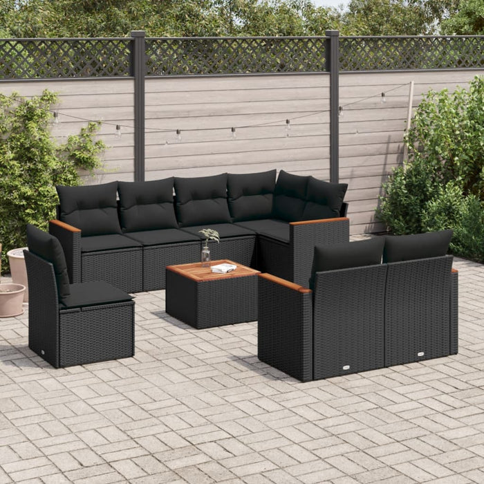 Set mobilier de grădină cu perne, 9 piese, negru, poliratan - WALTI WALTI