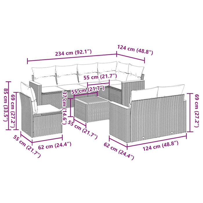 Set mobilier de grădină cu perne, 9 piese, negru, poliratan - WALTI WALTI