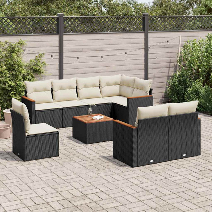 Set mobilier de grădină cu perne, 9 piese, negru, poliratan - WALTI WALTI