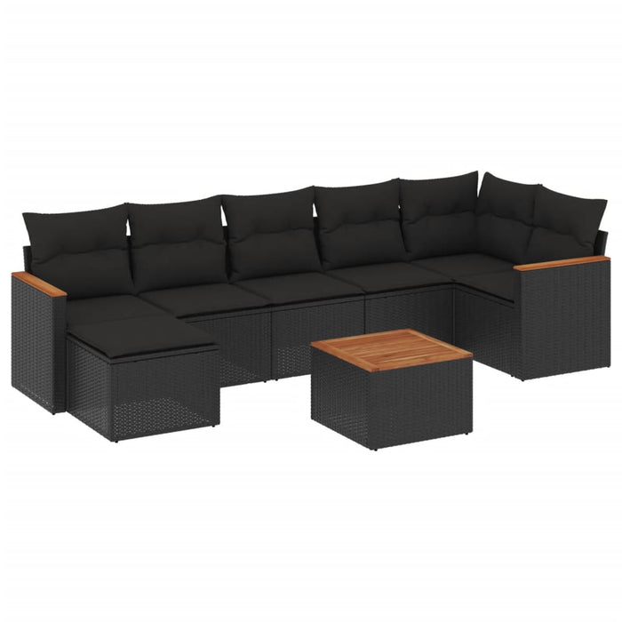 Set mobilier de grădină cu perne, 8 piese, negru, poliratan - WALTI WALTI