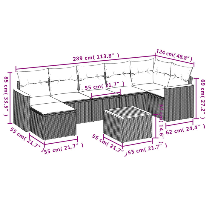 Set mobilier de grădină cu perne, 8 piese, negru, poliratan - WALTI WALTI