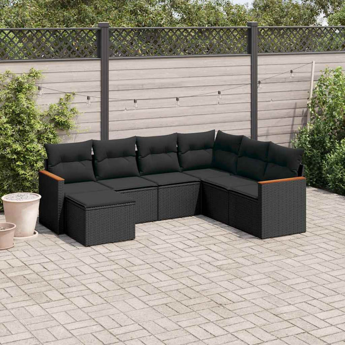 Set canapele de grădină cu perne, 7 piese, negru, poliratan - WALTI WALTI