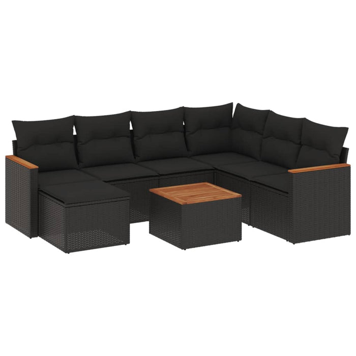 Set mobilier de grădină cu perne, 8 piese, negru, poliratan WALTI