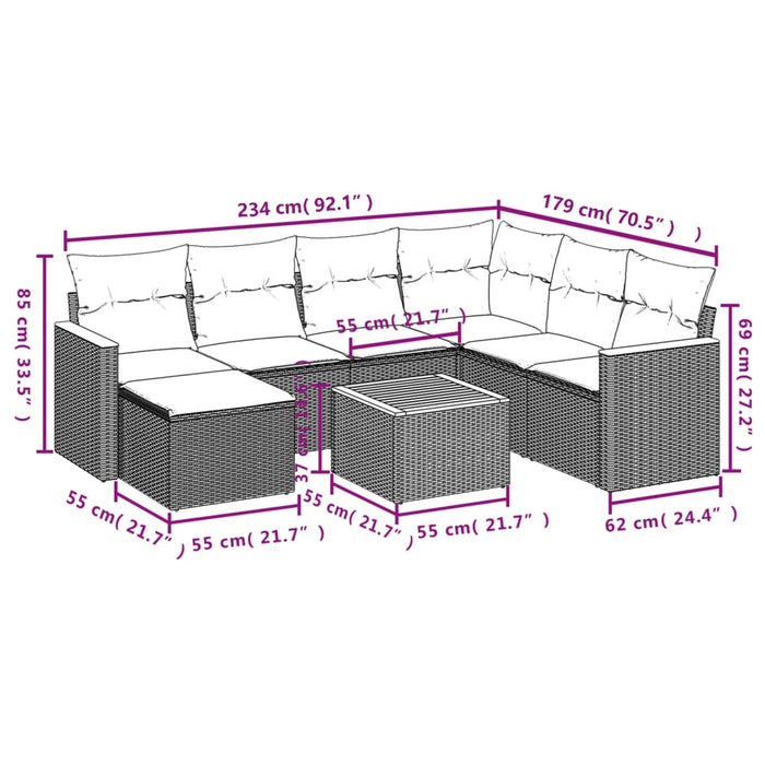Set mobilier de grădină cu perne, 8 piese, negru, poliratan WALTI
