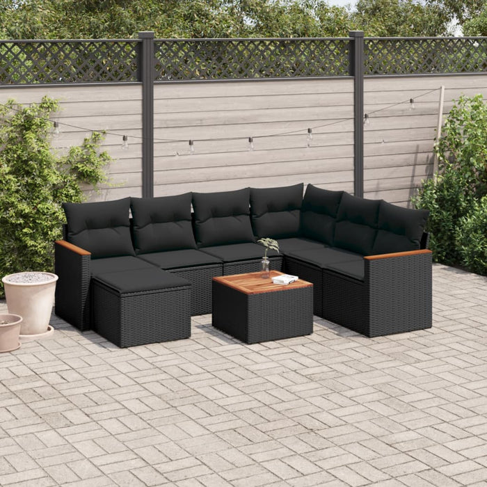 Set mobilier de grădină cu perne, 8 piese, negru, poliratan WALTI
