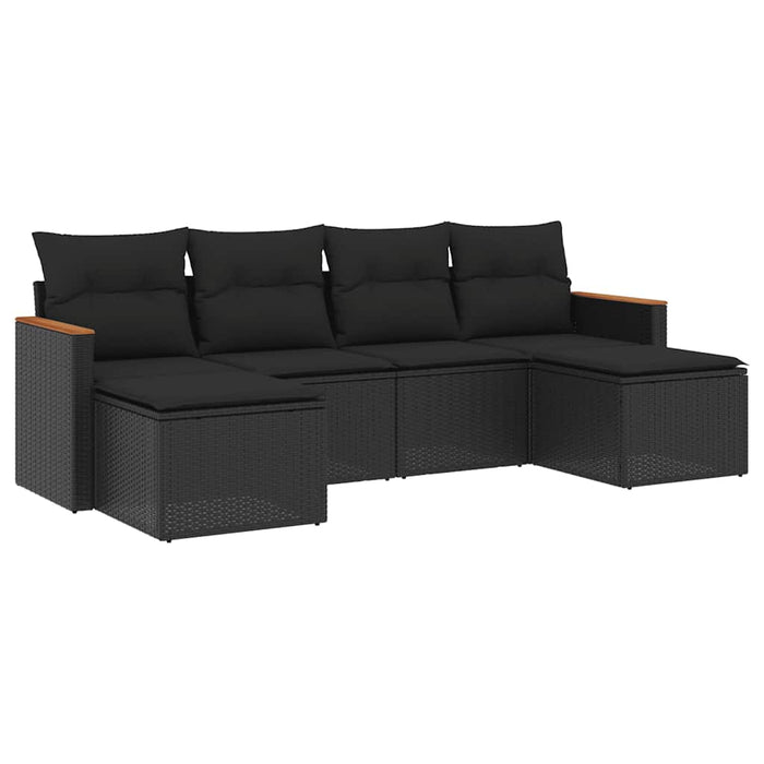 Set mobilier de grădină cu perne, 6 piese, negru, poliratan - WALTI WALTI