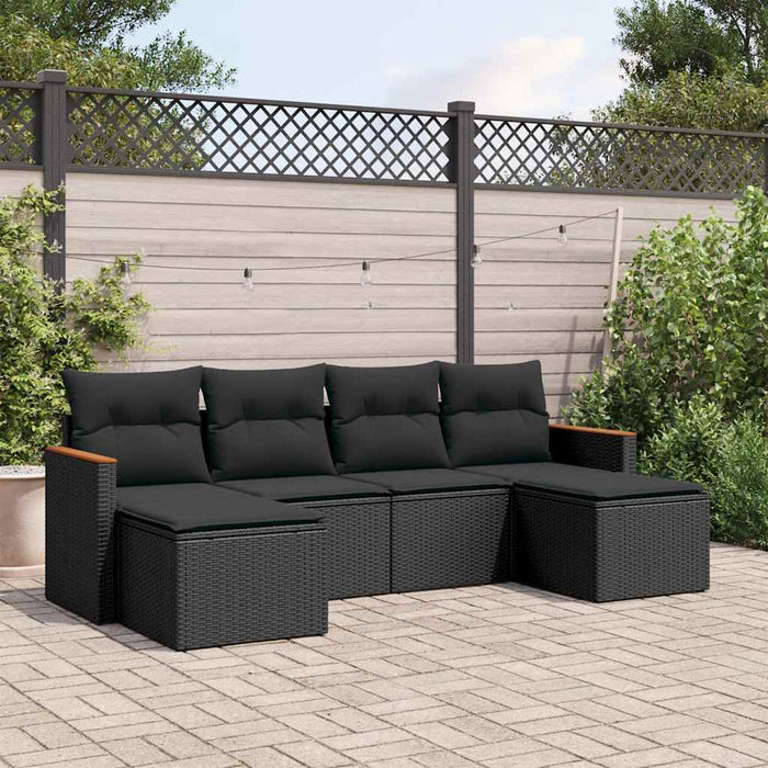 Set mobilier de grădină cu perne, 6 piese, negru, poliratan - WALTI WALTI