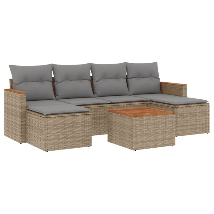 Set canapele de grădină, 7 piese, cu perne, bej, poliratan WALTI