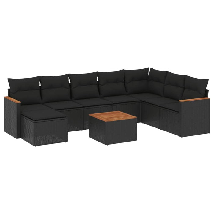 Set mobilier de grădină cu perne, 9 piese, negru, poliratan - WALTI WALTI