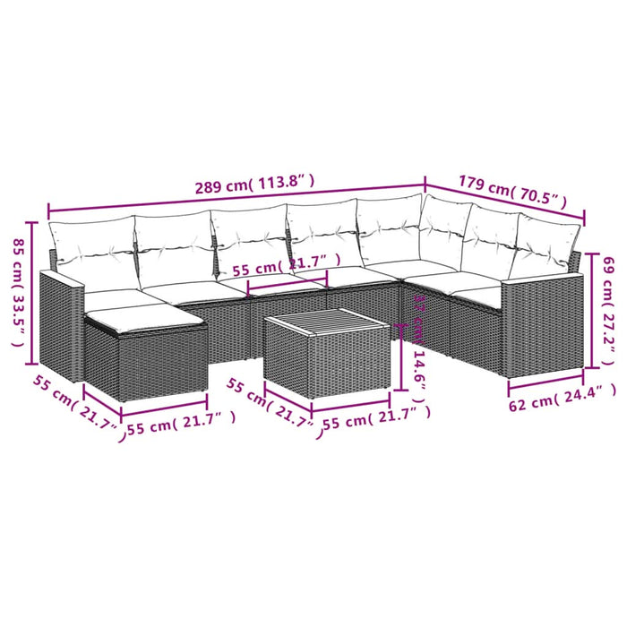 Set mobilier de grădină cu perne, 9 piese, negru, poliratan - WALTI WALTI