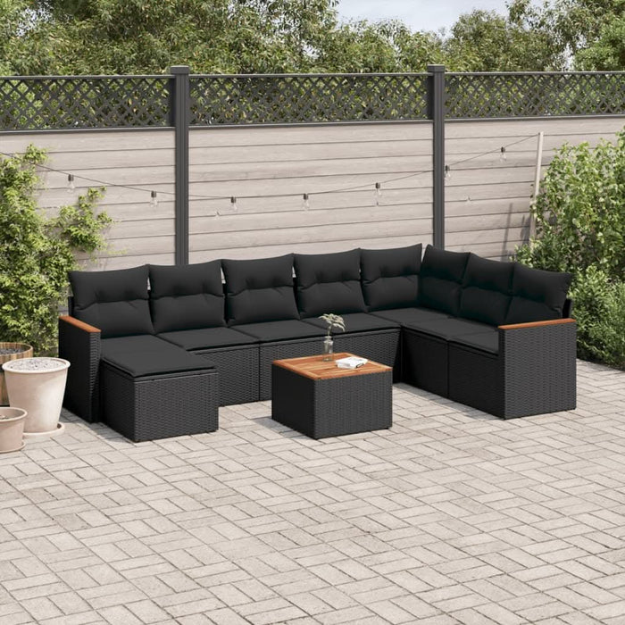 Set mobilier de grădină cu perne, 9 piese, negru, poliratan - WALTI WALTI