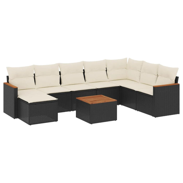 Set mobilier de grădină cu perne, 9 piese, negru, poliratan - WALTI WALTI