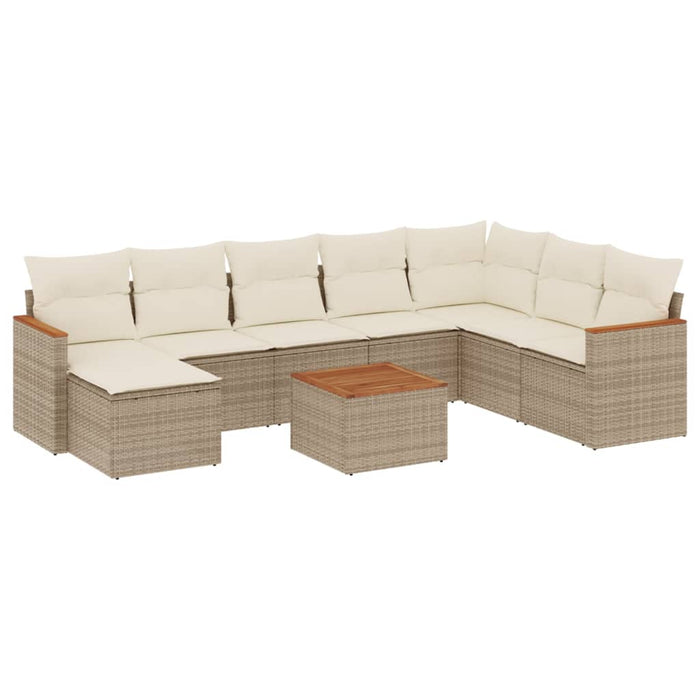 Set canapele de grădină, 9 piese, cu perne, bej, poliratan WALTI