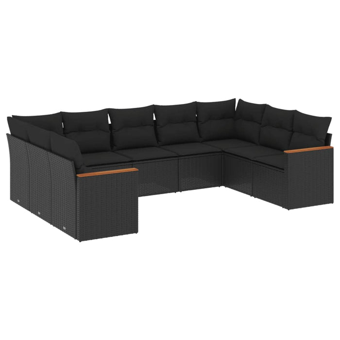 Set mobilier de grădină cu perne, 9 piese, negru, poliratan - WALTI WALTI