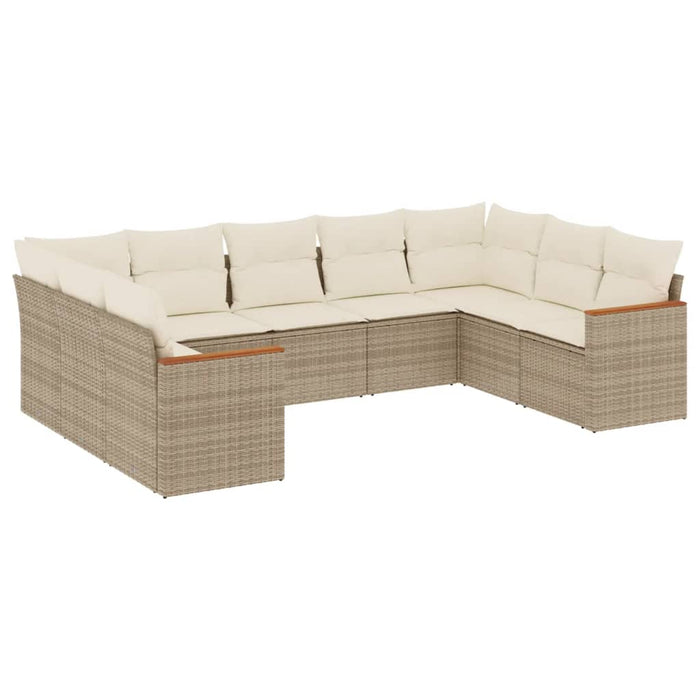 Set canapele de grădină, 9 piese, cu perne, bej, poliratan WALTI