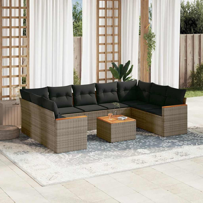 Set mobilier de grădină cu perne, 10 piese, gri, poliratan - WALTI WALTI