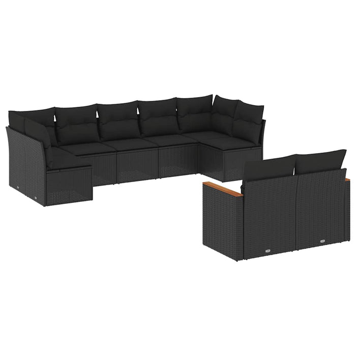 Set mobilier de grădină cu perne, 9 piese, negru, poliratan - WALTI WALTI