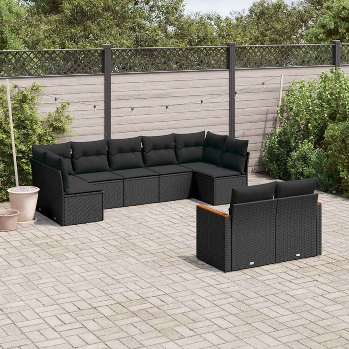 Set mobilier de grădină cu perne, 9 piese, negru, poliratan - WALTI WALTI
