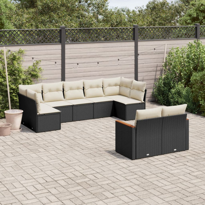 Set mobilier de grădină cu perne, 9 piese, negru, poliratan - WALTI WALTI