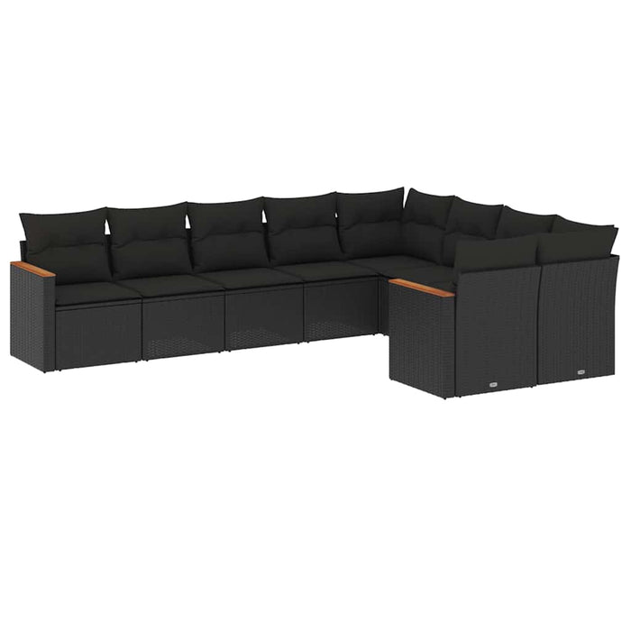 Set mobilier de grădină cu perne, 9 piese, negru, poliratan - WALTI WALTI