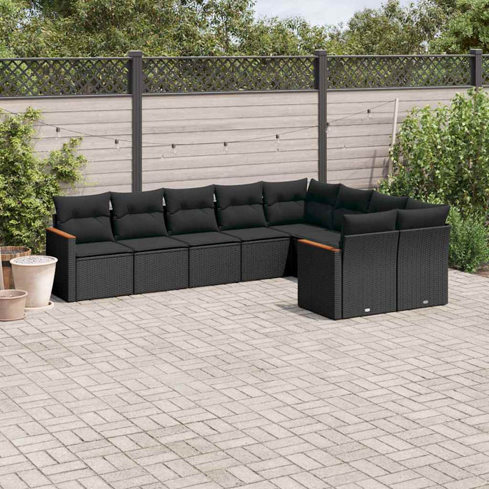 Set mobilier de grădină cu perne, 9 piese, negru, poliratan - WALTI WALTI