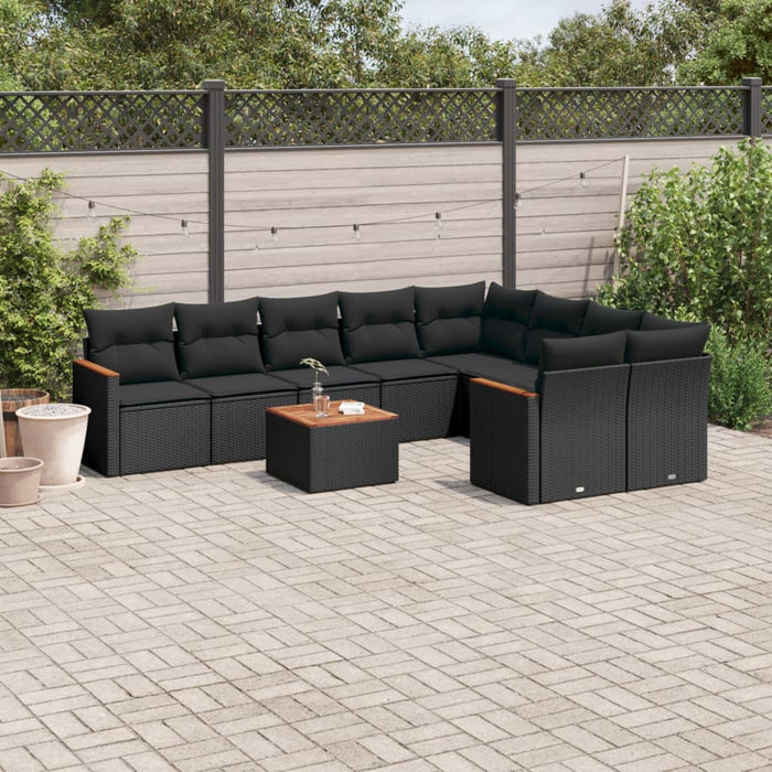 Set canapele de grădină cu perne, 10 piese, negru, poliratan - WALTI WALTI