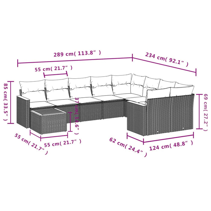 Set canapele de grădină cu perne, 10 piese, negru, poliratan - WALTI WALTI