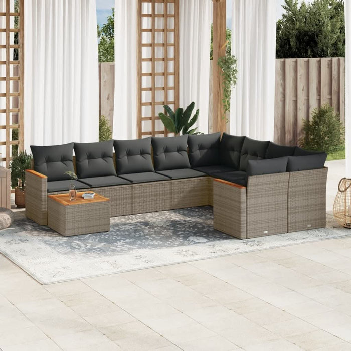 Set mobilier de grădină cu perne, 10 piese, gri, poliratan - WALTI WALTI