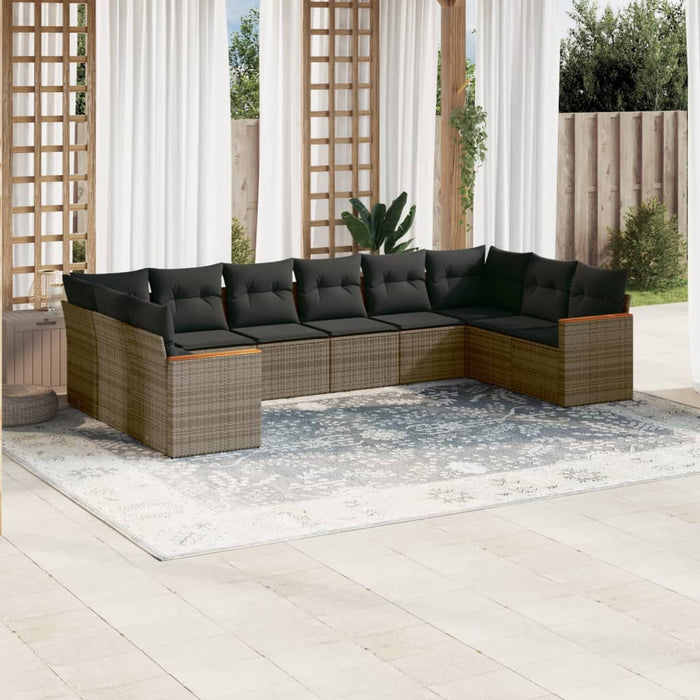 Set mobilier de grădină cu perne, 10 piese, gri, poliratan - WALTI WALTI