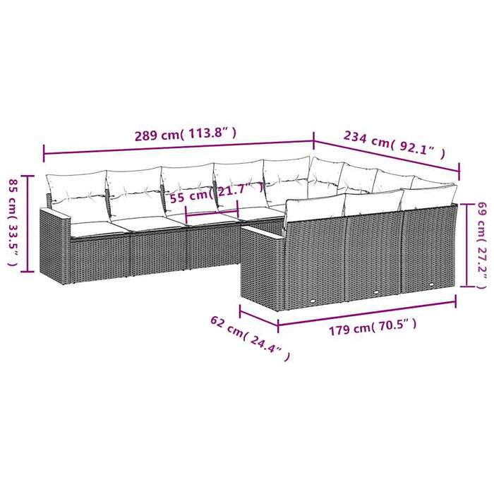 Set canapele de grădină cu perne, 10 piese, negru, poliratan - WALTI WALTI