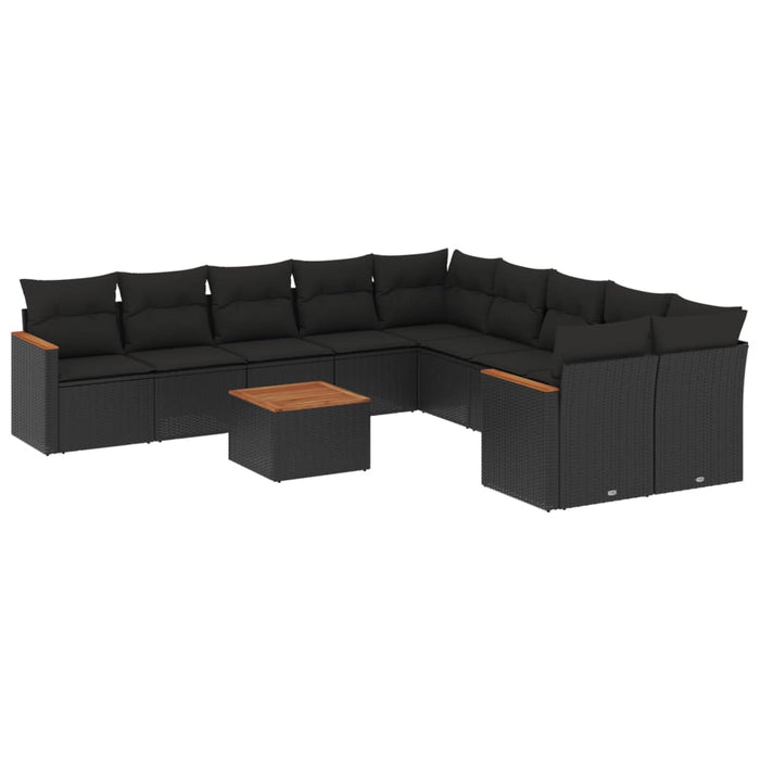 Set canapele de grădină cu perne, 11 piese, negru, poliratan - WALTI WALTI