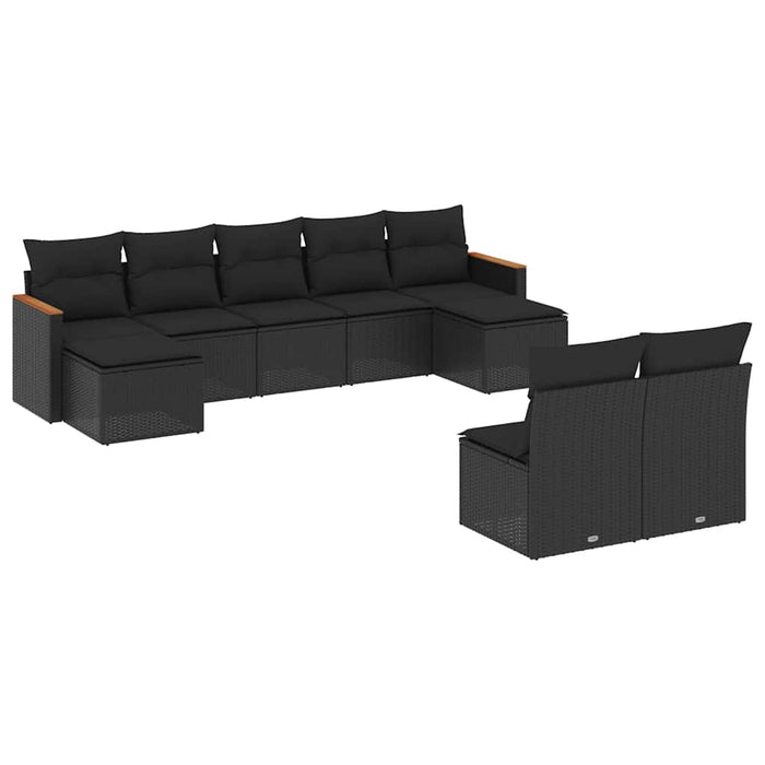 Set mobilier de grădină cu perne, 9 piese, negru, poliratan - WALTI WALTI
