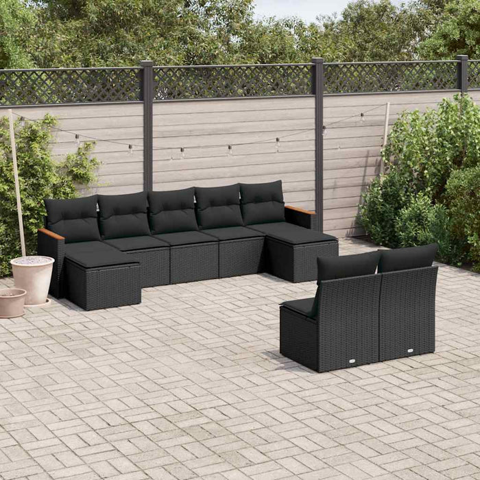 Set mobilier de grădină cu perne, 9 piese, negru, poliratan - WALTI WALTI
