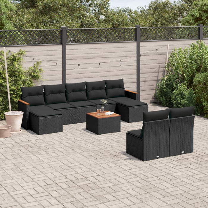 Set canapele de grădină cu perne, 10 piese, negru, poliratan - WALTI WALTI